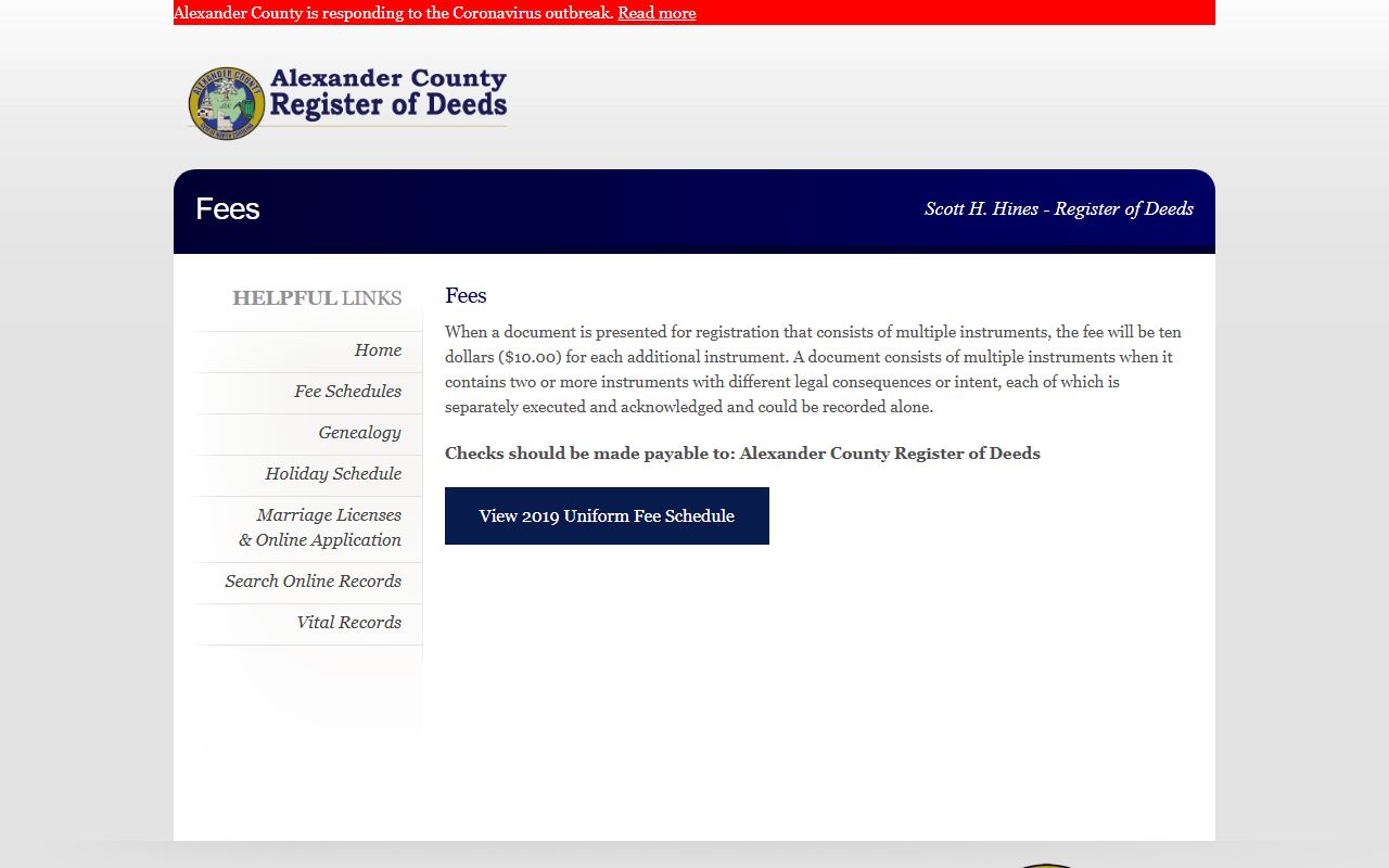 Alexander County Clerk of Superior Court compared with Register of Deeds fees