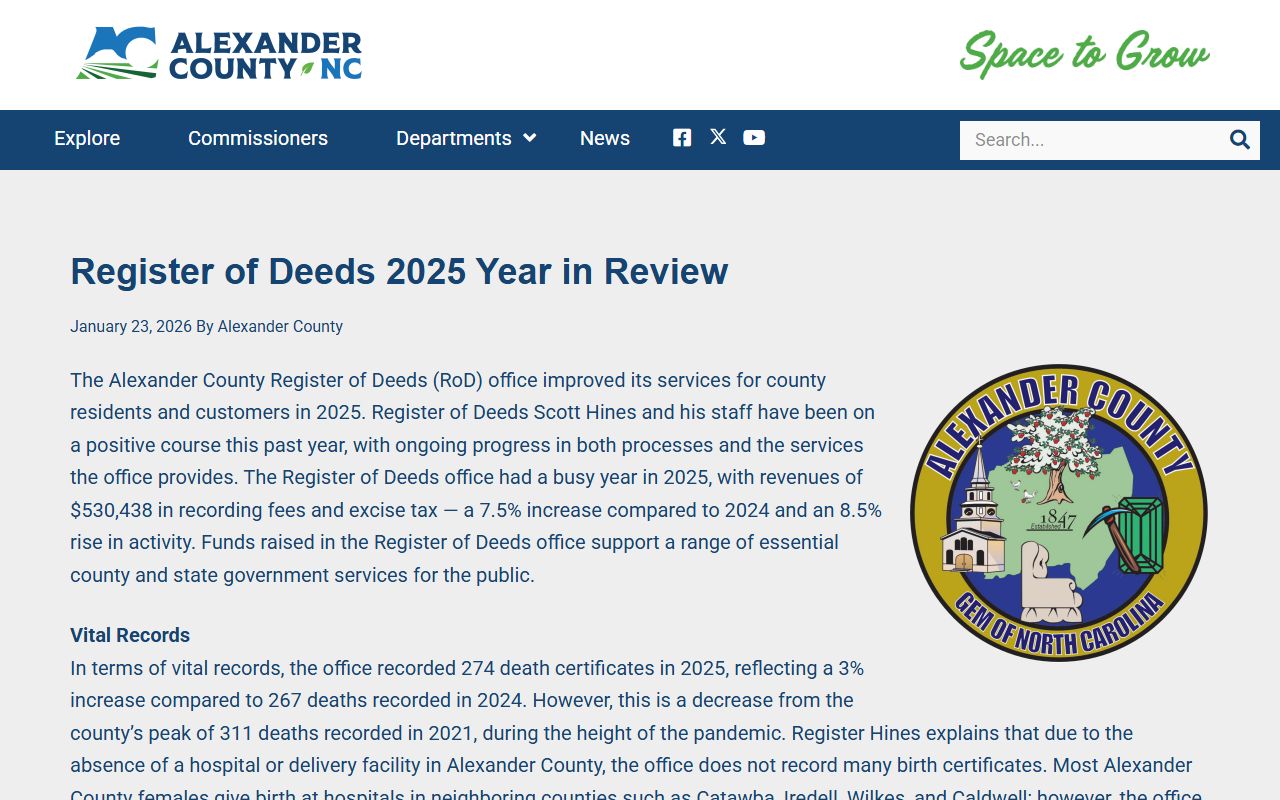 Alexander County Clerk of Superior Court and Register of Deeds record routing
