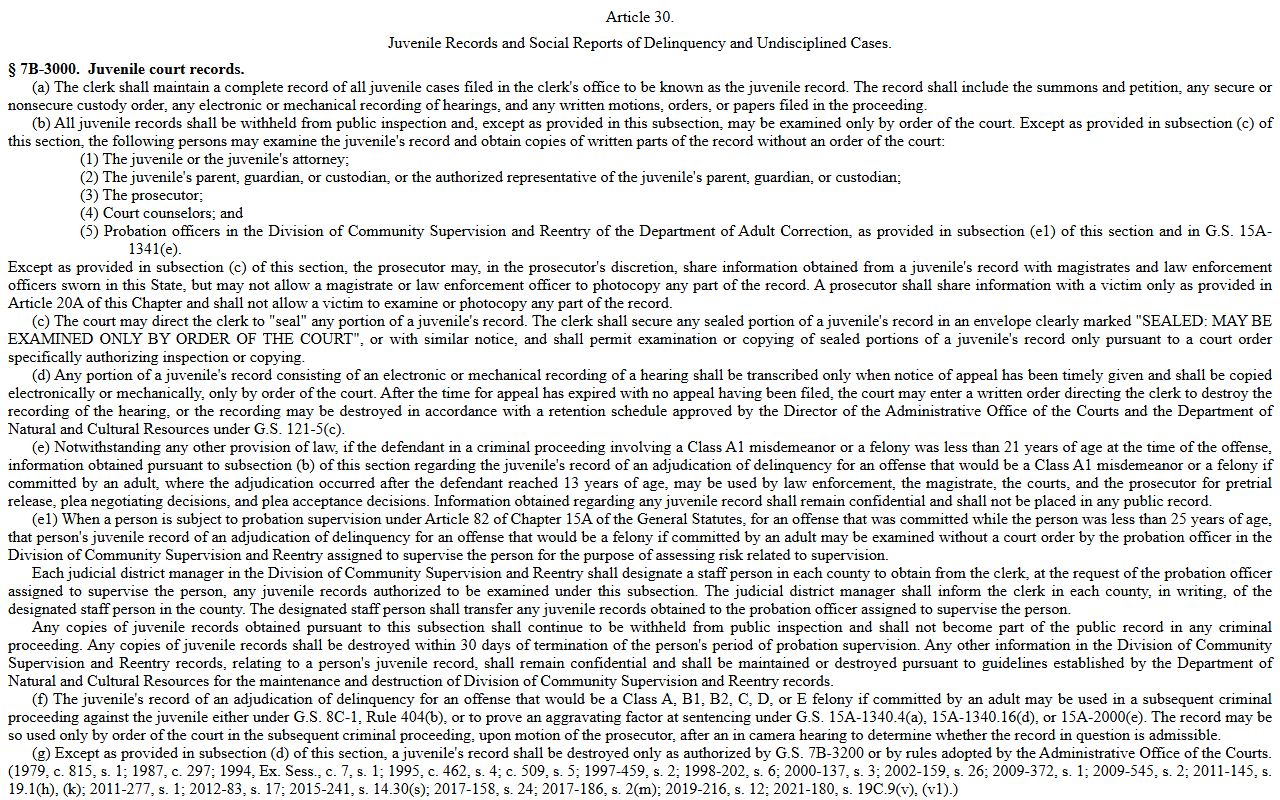 Alexander County arrest records and court charges juvenile records statute