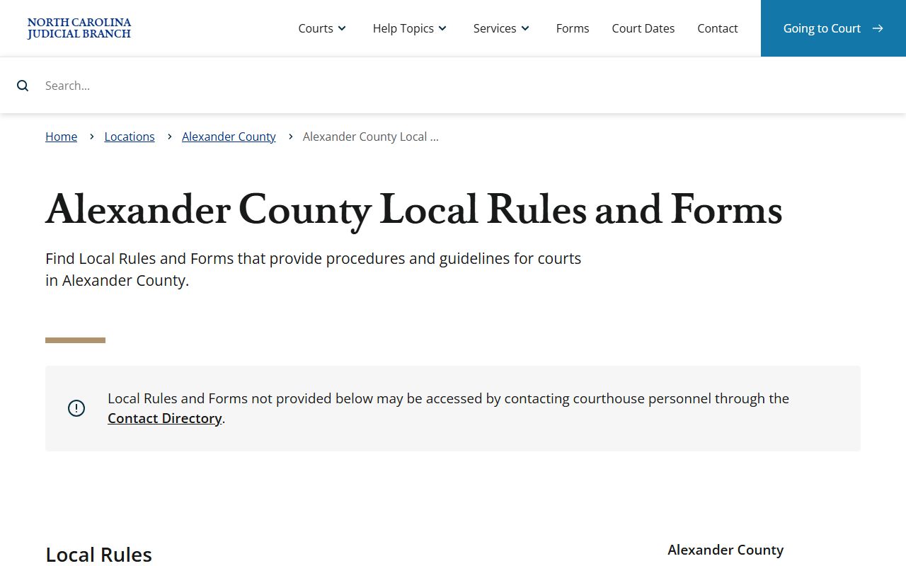 Alexander County court dockets local rules and forms