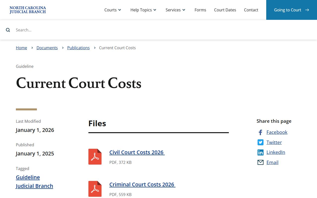 Alexander County court dockets current court costs