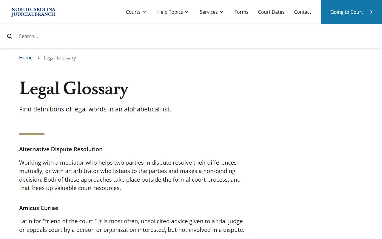 Alexander County court records legal glossary reference