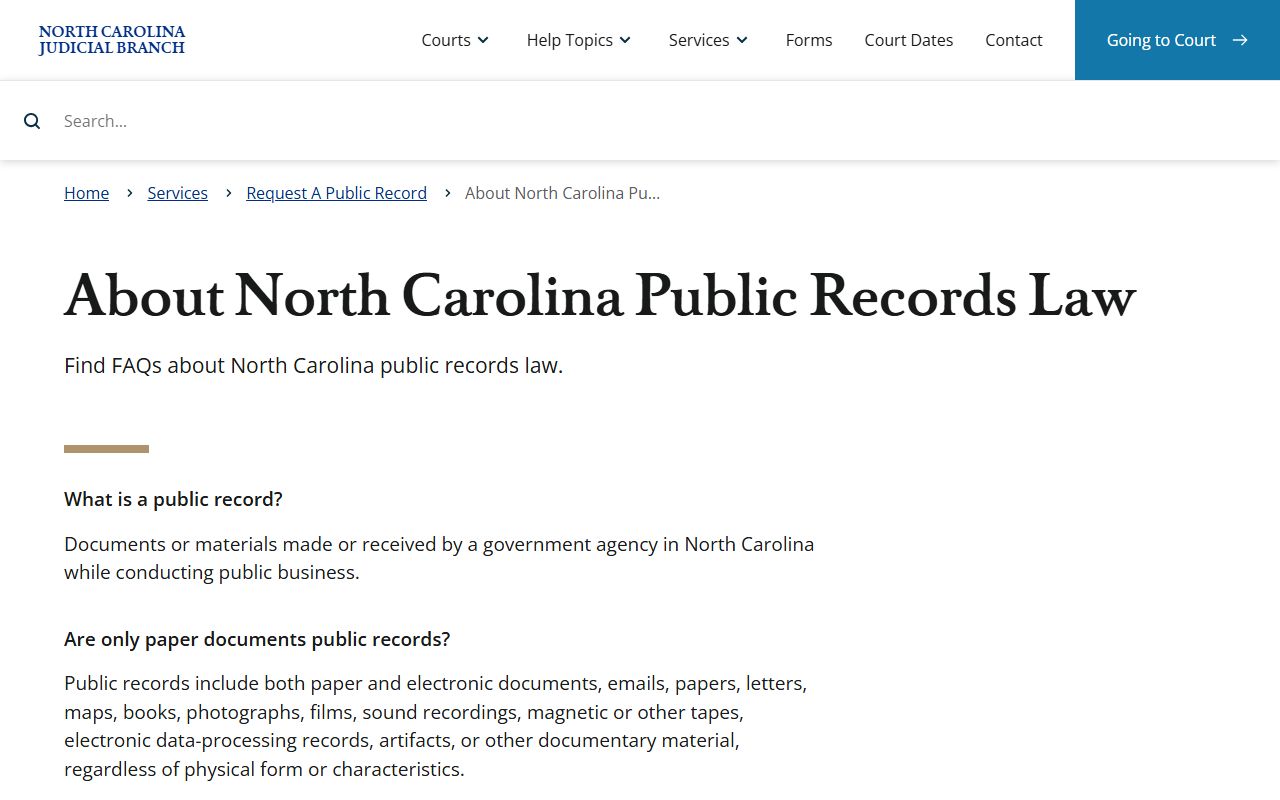 Alexander County court records North Carolina public records law