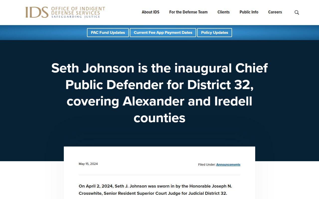Alexander County criminal court records District 32 defender announcement