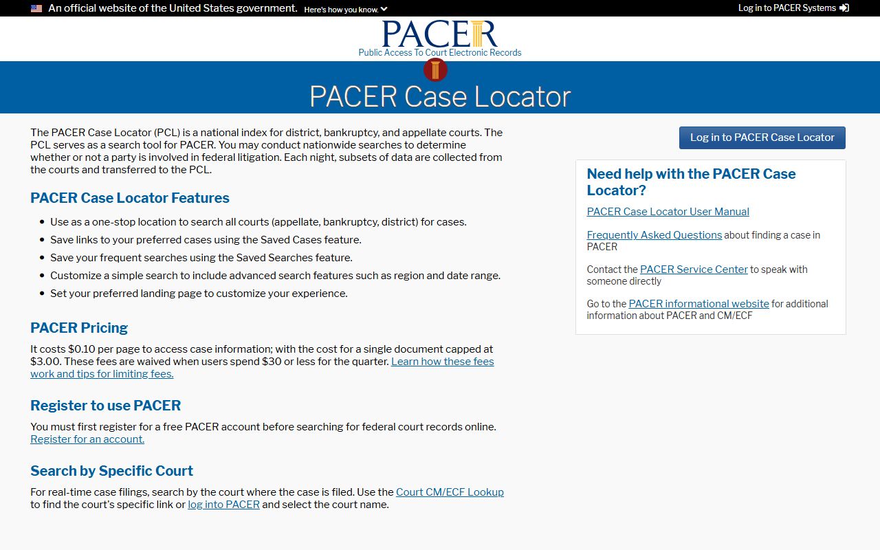 Alexander County Superior Court and District Court PACER federal case locator