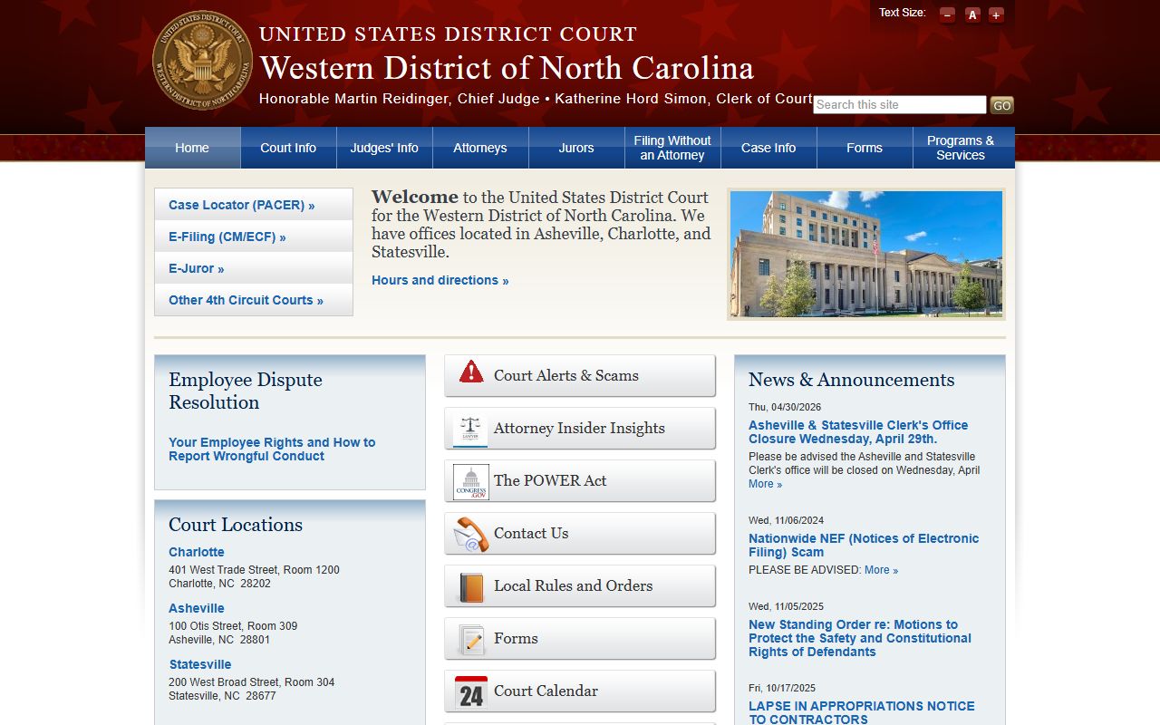 Alexander County Superior Court and District Court federal boundary Western District
