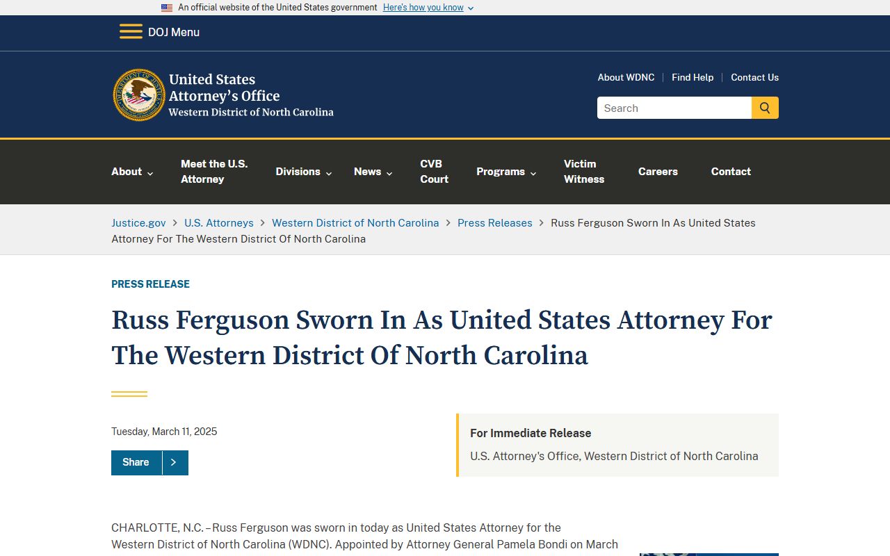 Alexander County Superior Court and District Court Western District U.S. Attorney update