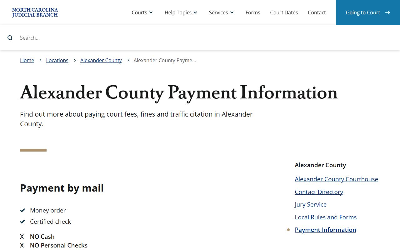 Alexander County traffic court records payment information