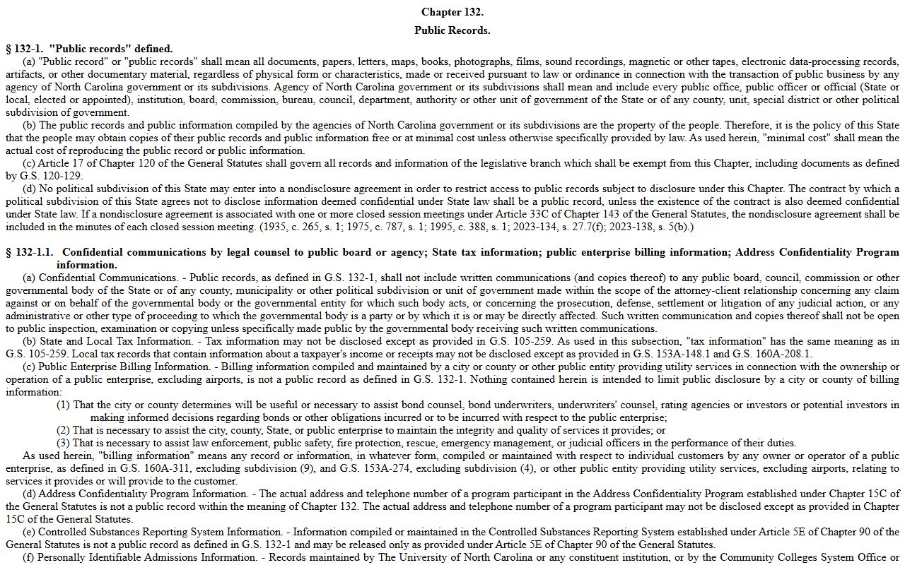 Alexander County warrant records North Carolina public records law